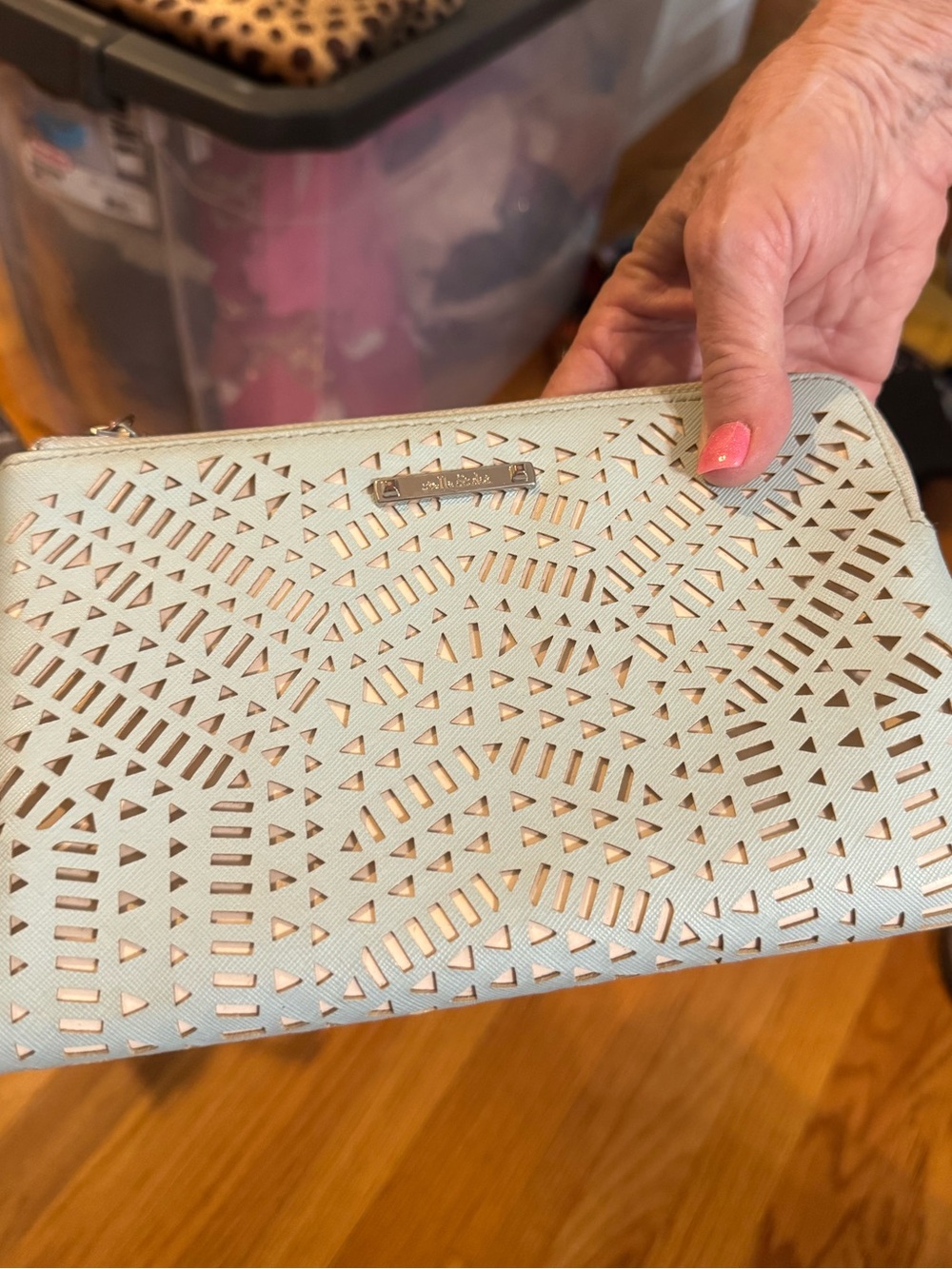 Stella and Dot Laser-Cut Light Blue Wristlet Clutch